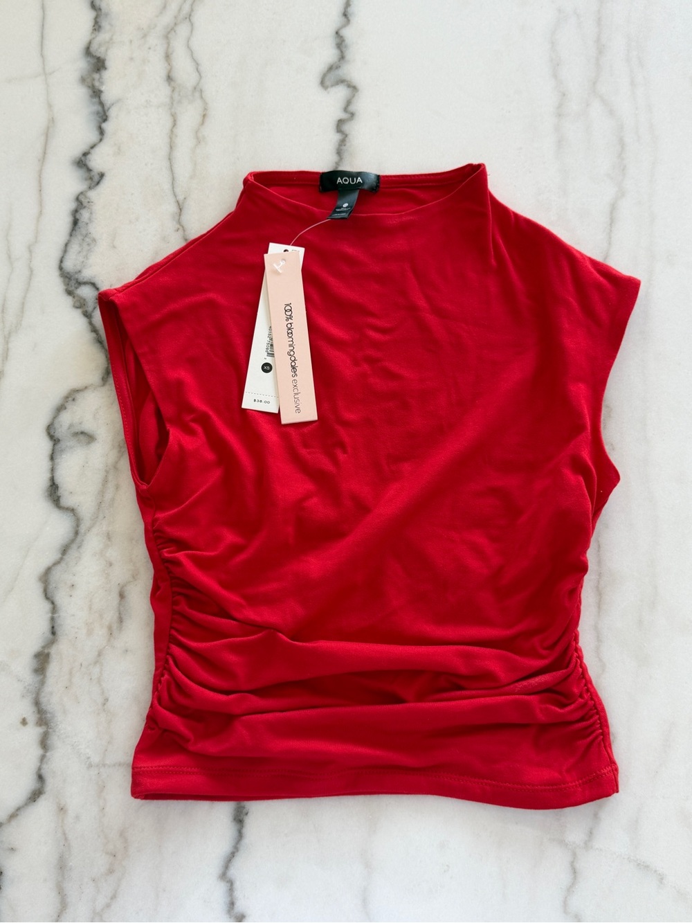 Aqua Red Sleeveless Ruched Crop Top